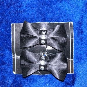 Vintage shoe clips black bow satin NEW